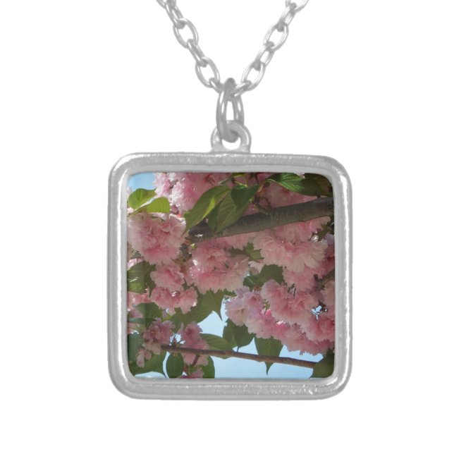 Double Blossoming Cherry Tree IV Spring Silver Plated Necklace (Front)