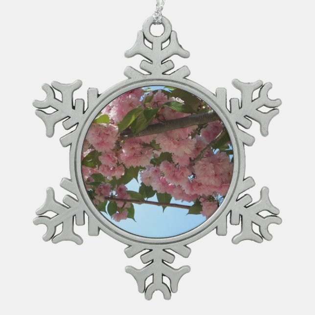 Double Blossoming Cherry Tree IV Spring Snowflake Pewter Christmas Ornament (Front)