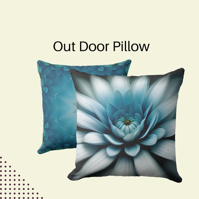 Double Blue Flower on Black Background Outdoor Pillow (Creator Uploaded)