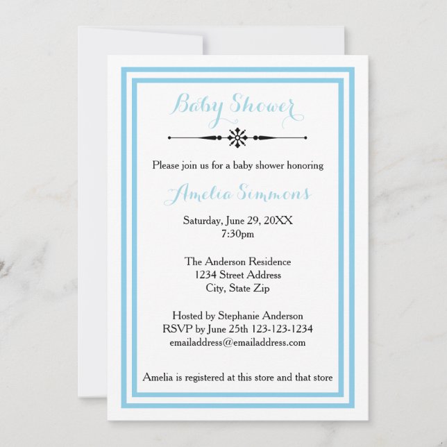 Double Blue Trim  - 5x7 Baby Shower Invitation (Front)