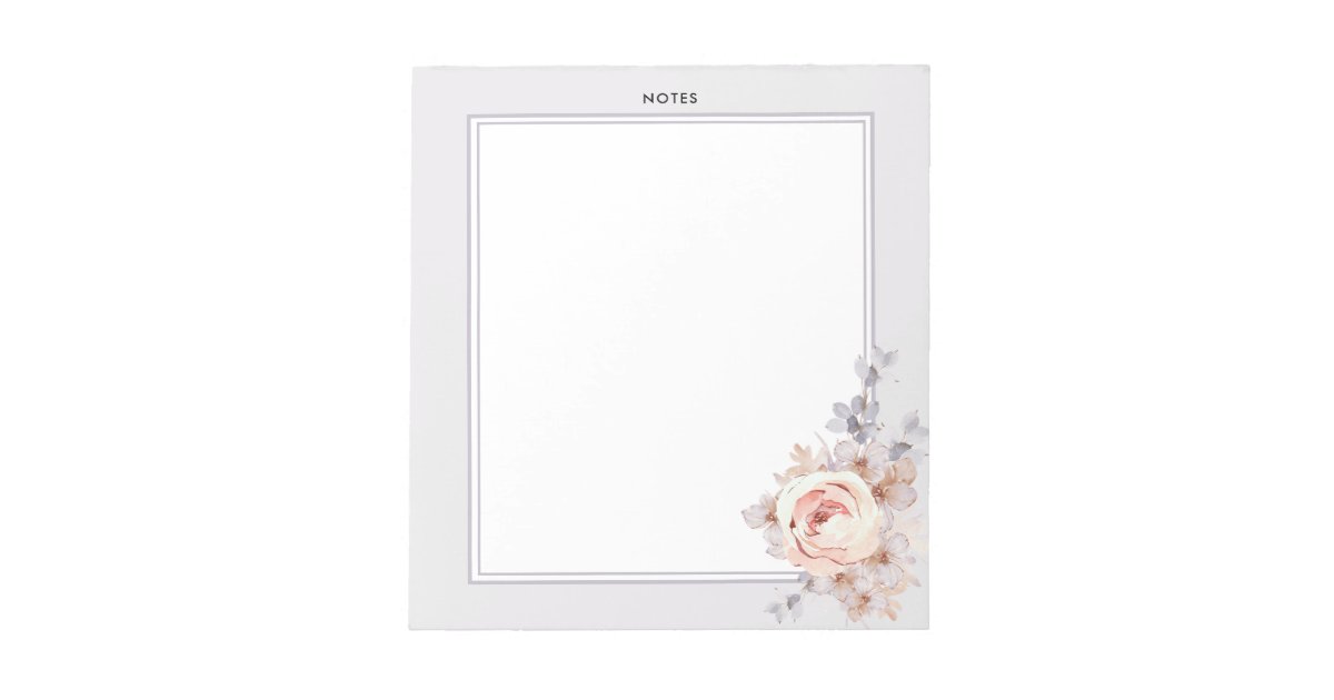 Double Border Blush Watercolor Blooms Floral Notepad | Zazzle