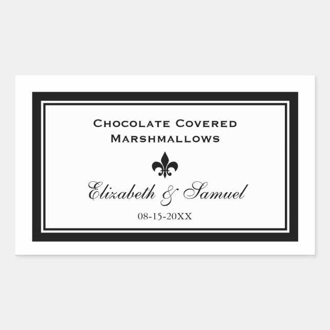 Double border fleur de lis wedding reception candy rectangular sticker (Front)