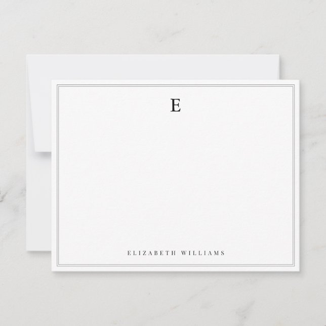 Double Border Simple Elegant Monogram Letter Note Card (Front)