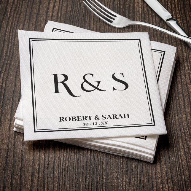 Double Border Simple Modern Monogram Wedding Napkins (Creator Uploaded)