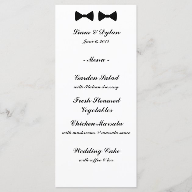 "Double Bow Ties" Wedding Menu Cards