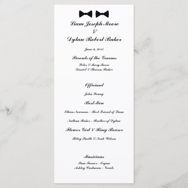 "Double Bow Ties" Wedding Program (Front)