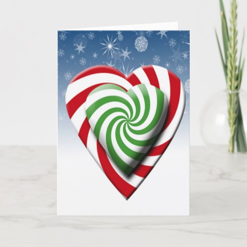 Double Candy Cane Hearts Christmas Color Snowflake Holiday Card