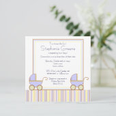 Double Carriage Twin Boy Baby Shower Invitation (Standing Front)