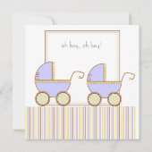 Double Carriage Twin Boy Baby Shower Invitation (Back)