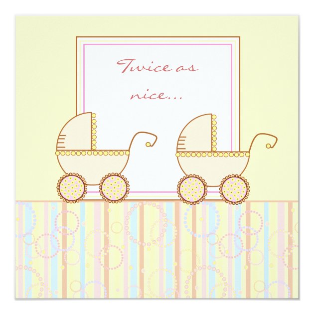 Double Carriage Twin Girl Baby Shower Invitation