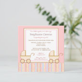 Double Carriage Twin Girl Baby Shower Invitation (Standing Front)