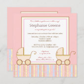 Double Carriage Twin Girl Baby Shower Invitation (Front/Back)