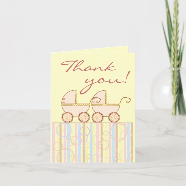 Double Carriage Twin Girl Thank You Card (Front)