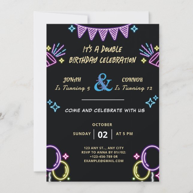 Double Celebration Birthday Invitation (Front)