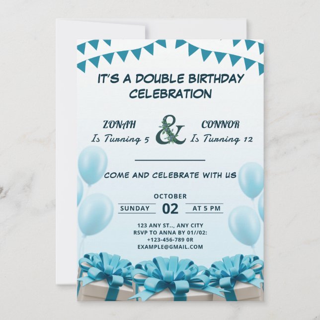 Double Celebration Birthday Invitation (Front)