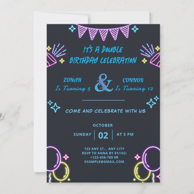 Double Celebration Birthday Invitation (Front)