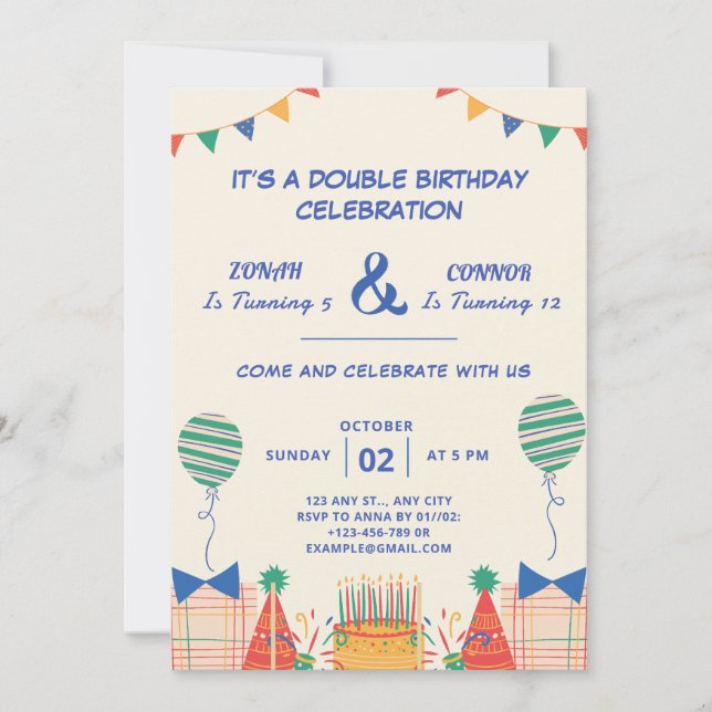 Double Celebration Birthday Invitation (Front)