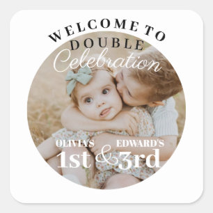 Double Celebration Birthday Photo Minimalist Square Sticker