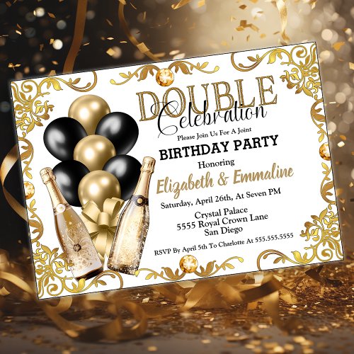 Double Celebration _ Champagne Balloons _ Birthday Invitation