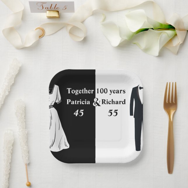 Double Celebration Joint Birthday 100 Year Paper Plates (Wedding)