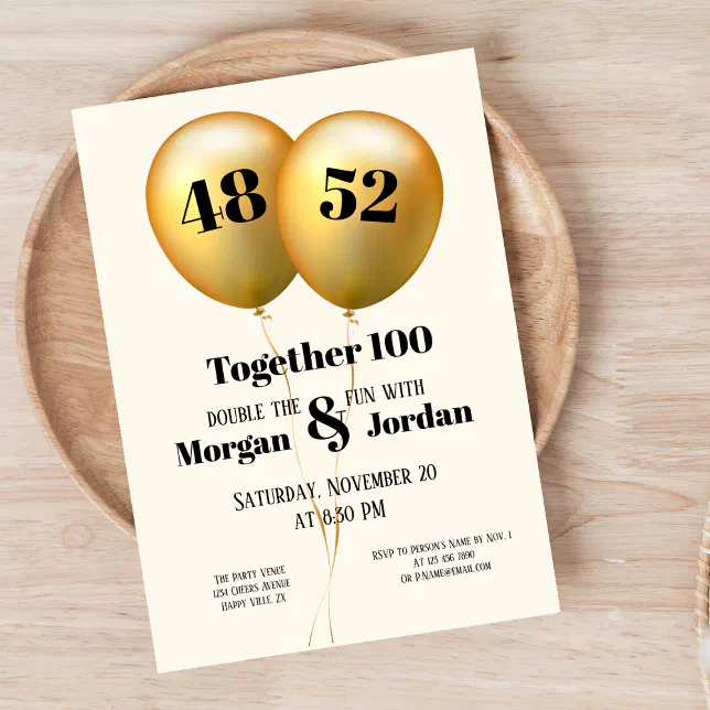 Double Celebration Joint Birthday Gold and Black Invitation | Zazzle