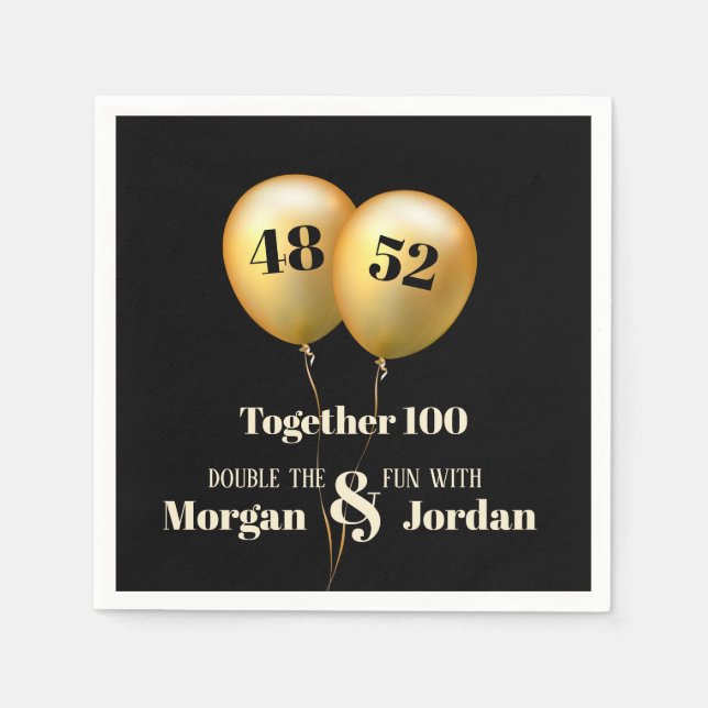 Double Celebration Joint Birthday Gold and Black Napkins (Front)