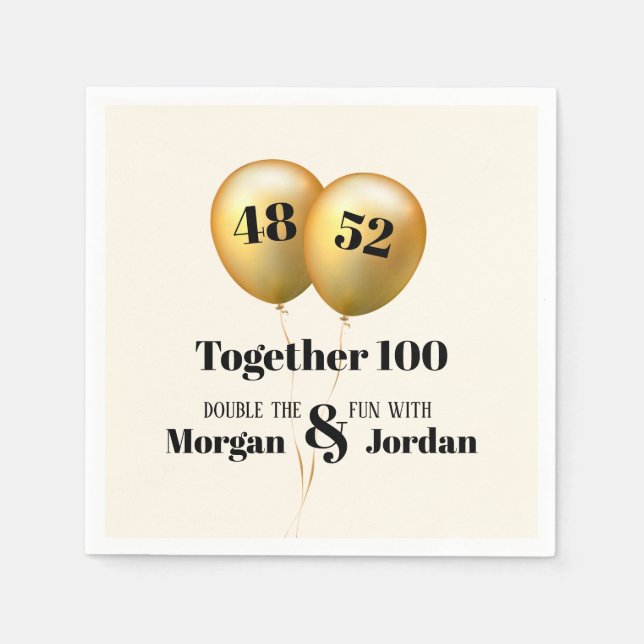 Double Celebration Joint Birthday Gold and Black Napkins (Front)