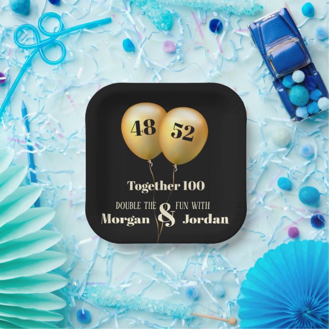 Double Celebration Joint Birthday Gold and Black Paper Plates (Party)