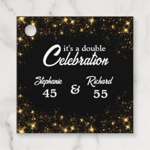 Double Celebration Joint Birthday Gold Black Favor Tags