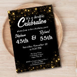 Double Celebration Joint Birthday Gold Black  Invitation<br><div class="desc">Elegant Double Celebration: Announce your dual milestone with our sophisticated "It's a Double Celebration" joint birthday invitation. With a black background and golden sparkles, this design beautifully displays the names, ages, and party details in a modern serif font. The back features the inviting message "Join Double the Fun." Customizable to...</div>