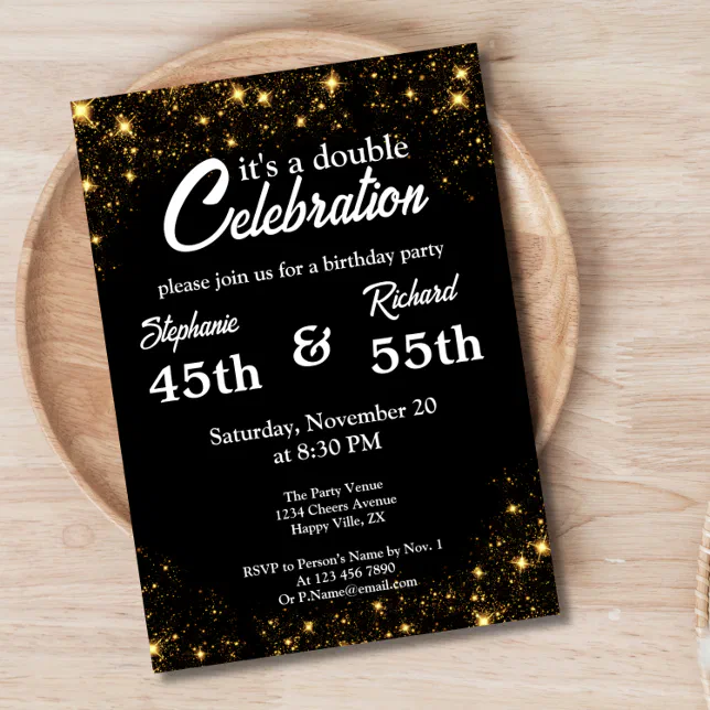 全日本送料無料 Joint Celebration Double Birthday Zazzle | Invitation Black Gold ワイン