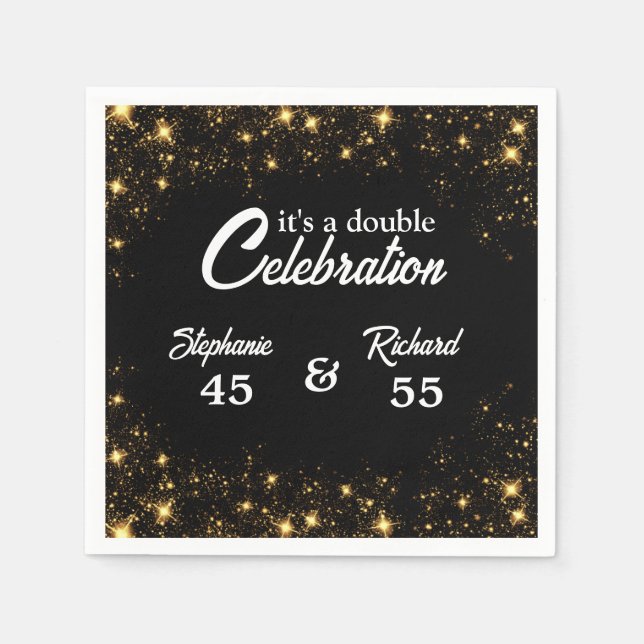 Double Celebration Joint Birthday Gold Black  Napkins (Front)