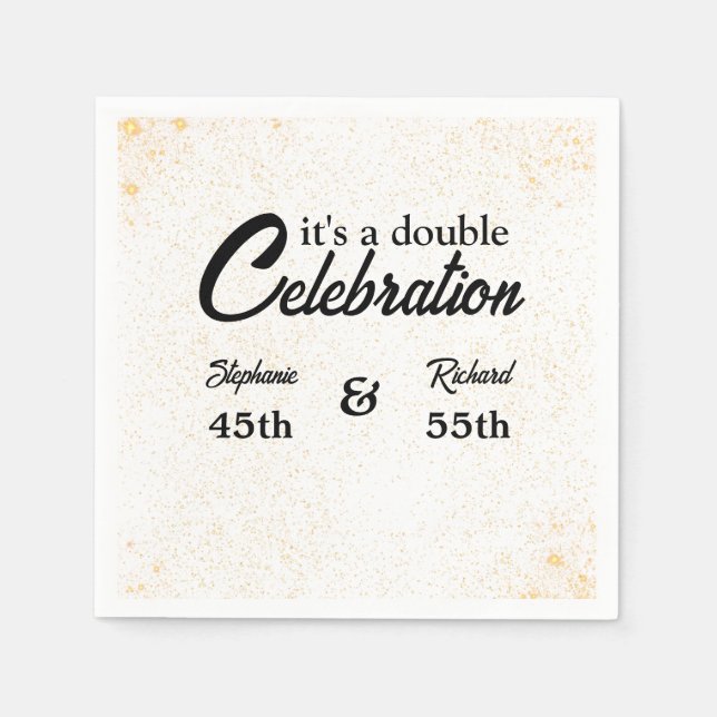Double Celebration Joint Birthday Gold White Napkins (Front)