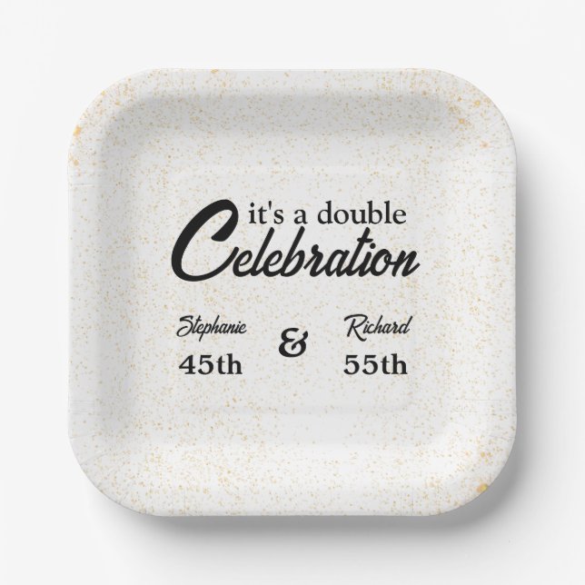 Double Celebration Joint Birthday Gold White Paper Plates (Front)