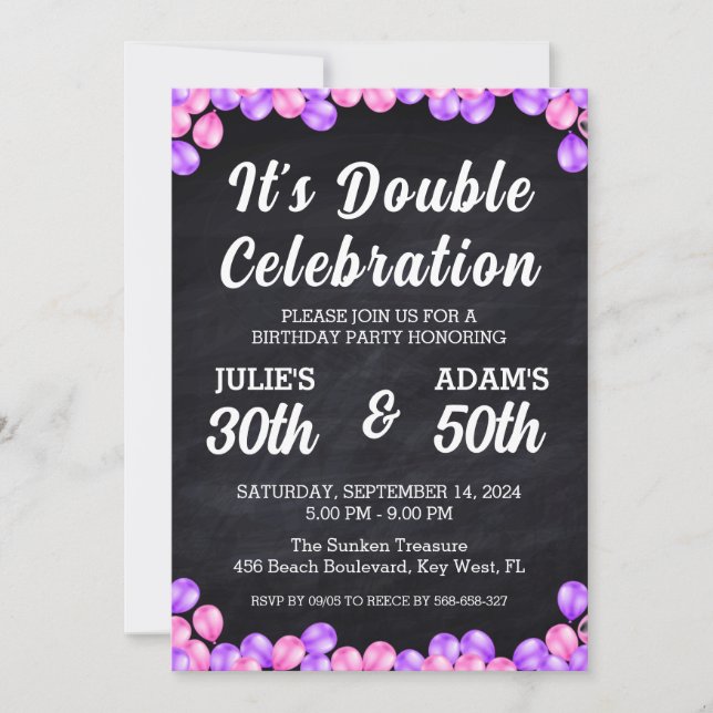 Double celebration joint birthday party invitation (Front)