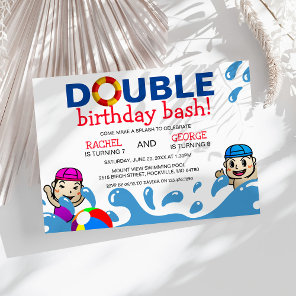 Double Celebration Kids Pool Kiwi Birthday Party Invitation