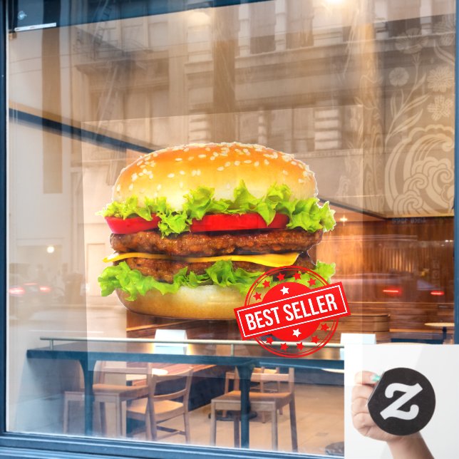 Double Cheeseburger Best Seller Burger Advert Window Cling (Cafe Window)