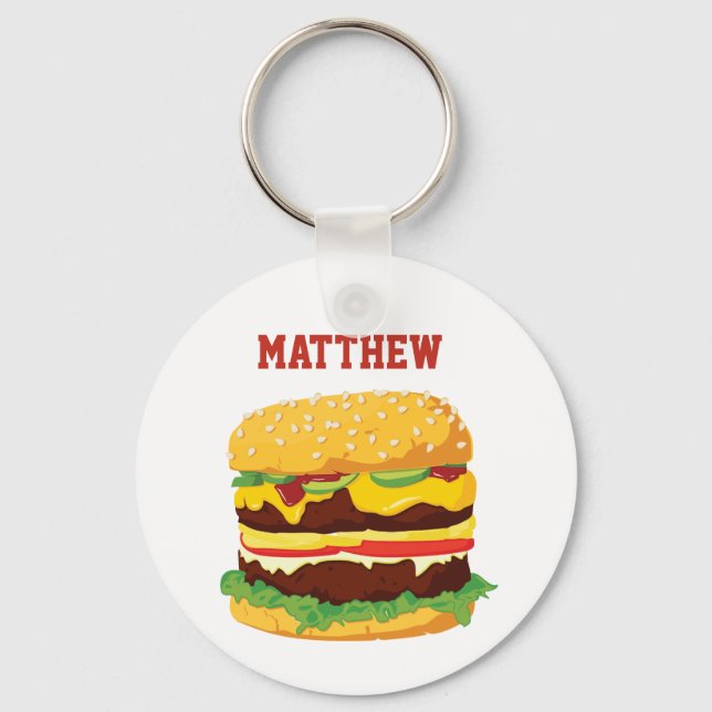 Double Cheeseburger Personalized Keychain (Front)