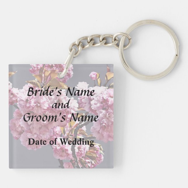 Double Cherry Blossom Branches Wedding Products Keychain (Back)