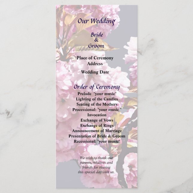 Double Cherry Blossoms Branches Wedding Program (Front)