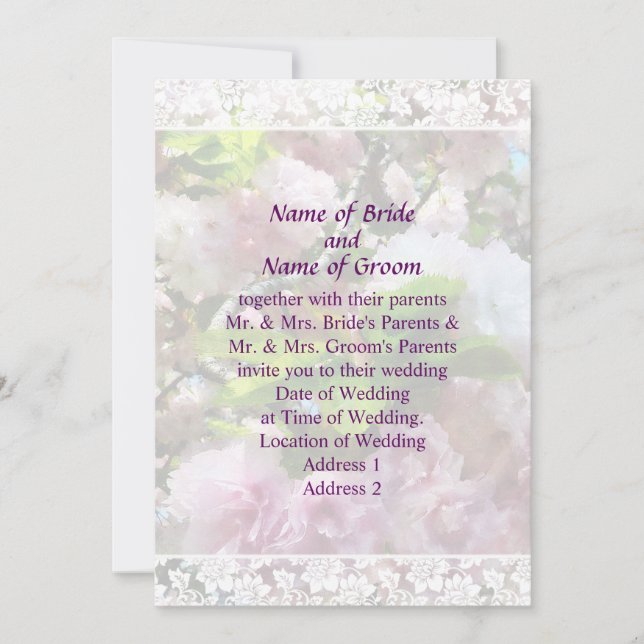 Double Cherry Blossoms Wedding Invitation Set (Front)
