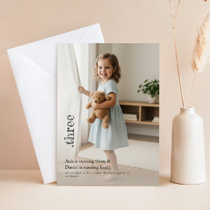 Double Child Kid Sibling Cute Photo Joint Party Invitation