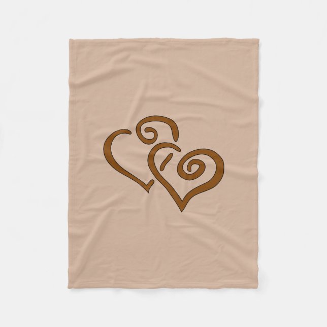 Double Chocolate Brown Hearts Fleece Blanket (Front)