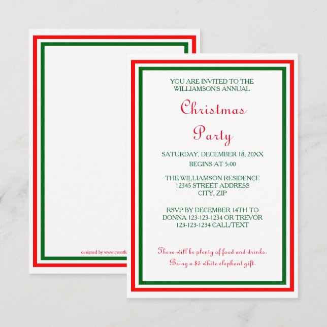 Double Christmas Trim -3x5 Christmas Party Invite (Front/Back)