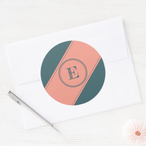 Double Circle Rectangle Teal Initial Letter Classic Round Sticker