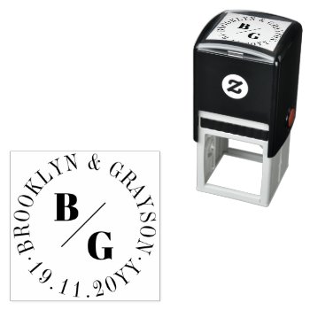 Double Classic Monogram & Circle Names Minimalist Self-inking Stamp by fatfatin_box at Zazzle