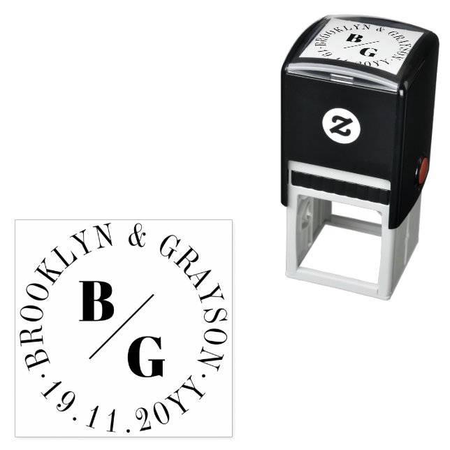 Double Classic Monogram & Circle Names Minimalist Self-inking Stamp (In Situ)