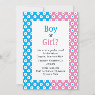 Double Color Boy or Girl Polka-Dot Gender Reveal Invitation