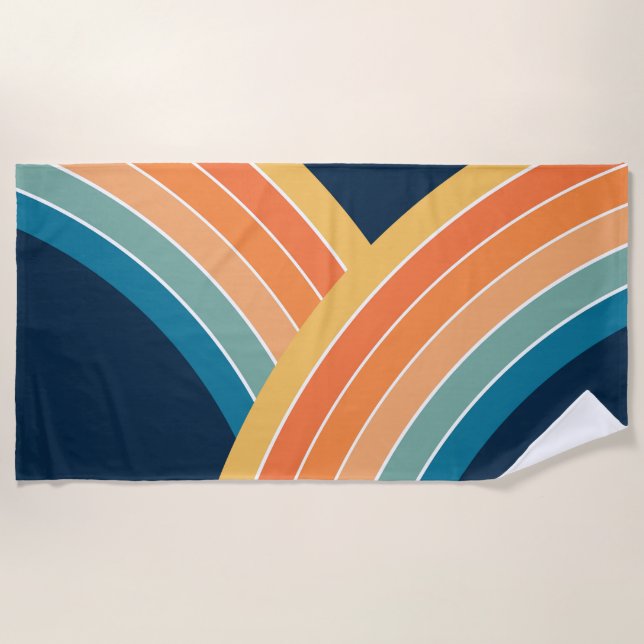 Double colorful retro style rainbow beach towel (Front)