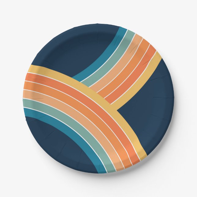 Double colorful retro style rainbow paper plates (Front)